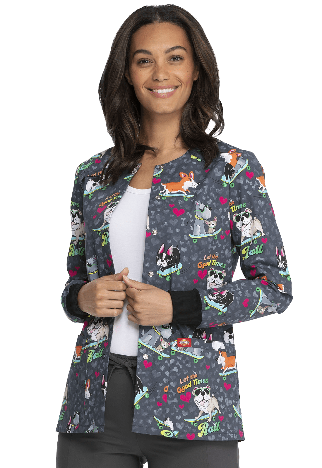 Dickies Women’s Prints Snap Front Warm-Up Jacket in Good Times Roll